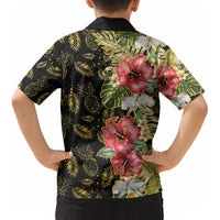 Hawaii Discoverers Day Kid Hawaiian Shirt Tropical Hibiscus Glitter Black LT05 - Polynesian Pride