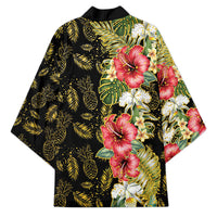 Hawaii Discoverers Day Kimono Tropical Hibiscus Glitter Black LT05 - Polynesian Pride