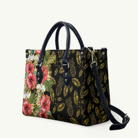 Hawaii Discoverers Day Leather Bag Tropical Hibiscus Glitter Black LT05 Black - Polynesian Pride