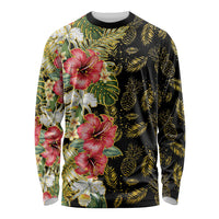 Hawaii Discoverers Day Long Sleeve Shirt Tropical Hibiscus Glitter Black LT05 Unisex Black - Polynesian Pride
