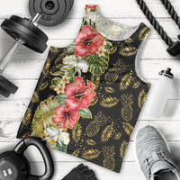 Hawaii Discoverers Day Men Tank Top Tropical Hibiscus Glitter Black LT05 - Polynesian Pride