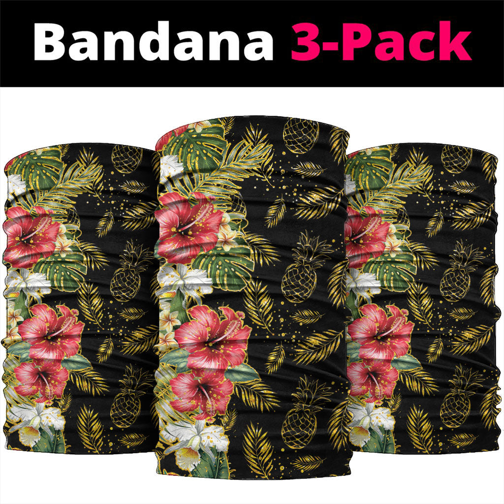 Hawaii Discoverers Day Neck Gaiter Tropical Hibiscus Glitter Black LT05 package One Size: 25*50cm Black - Polynesian Pride