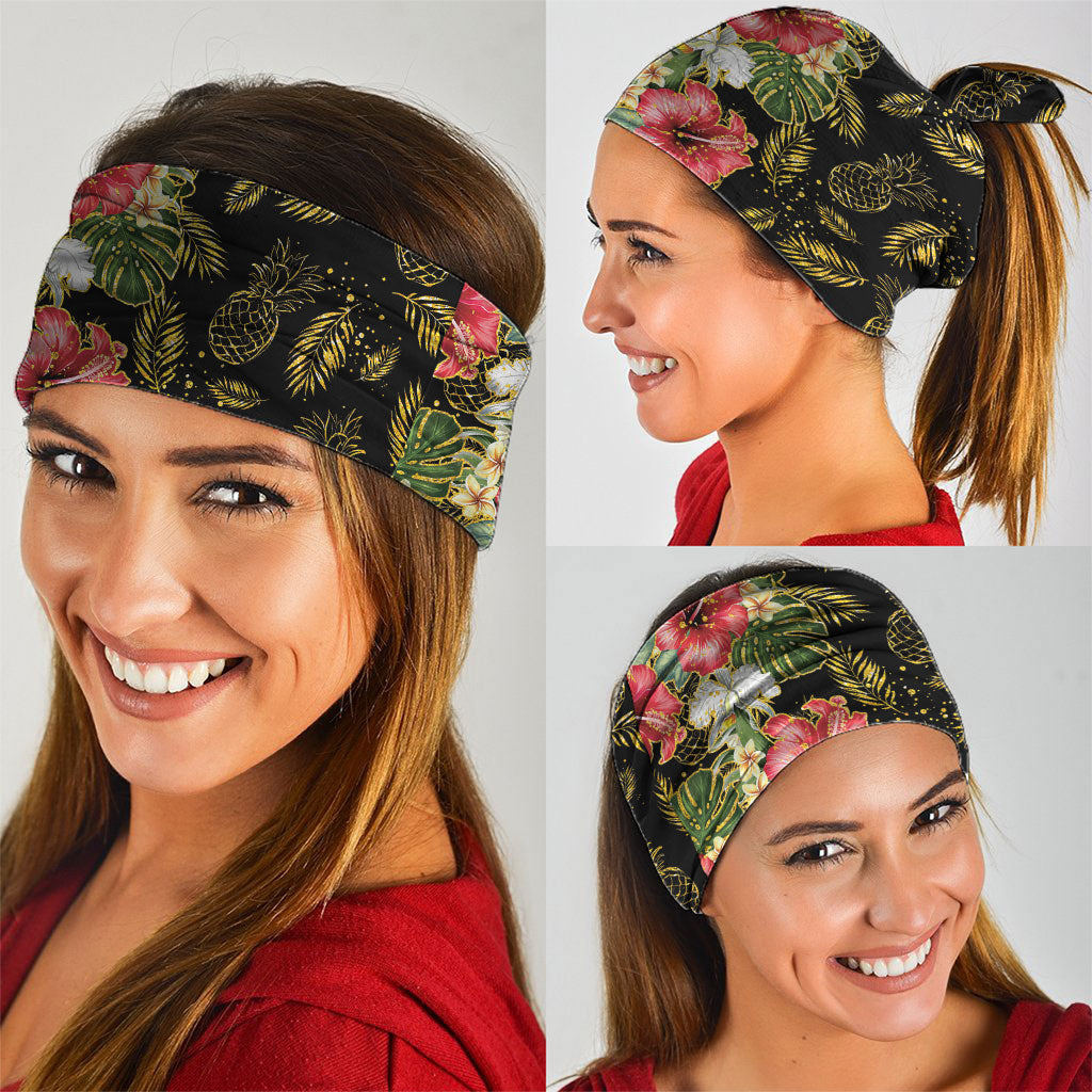 Hawaii Discoverers Day Neck Gaiter Tropical Hibiscus Glitter Black LT05 - Polynesian Pride