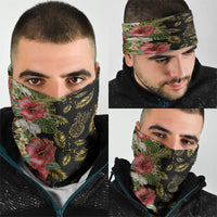 Hawaii Discoverers Day Neck Gaiter Tropical Hibiscus Glitter Black LT05 - Polynesian Pride