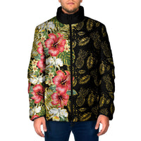 Hawaii Discoverers Day Padded Jacket Tropical Hibiscus Glitter Black LT05 Men Black - Polynesian Pride
