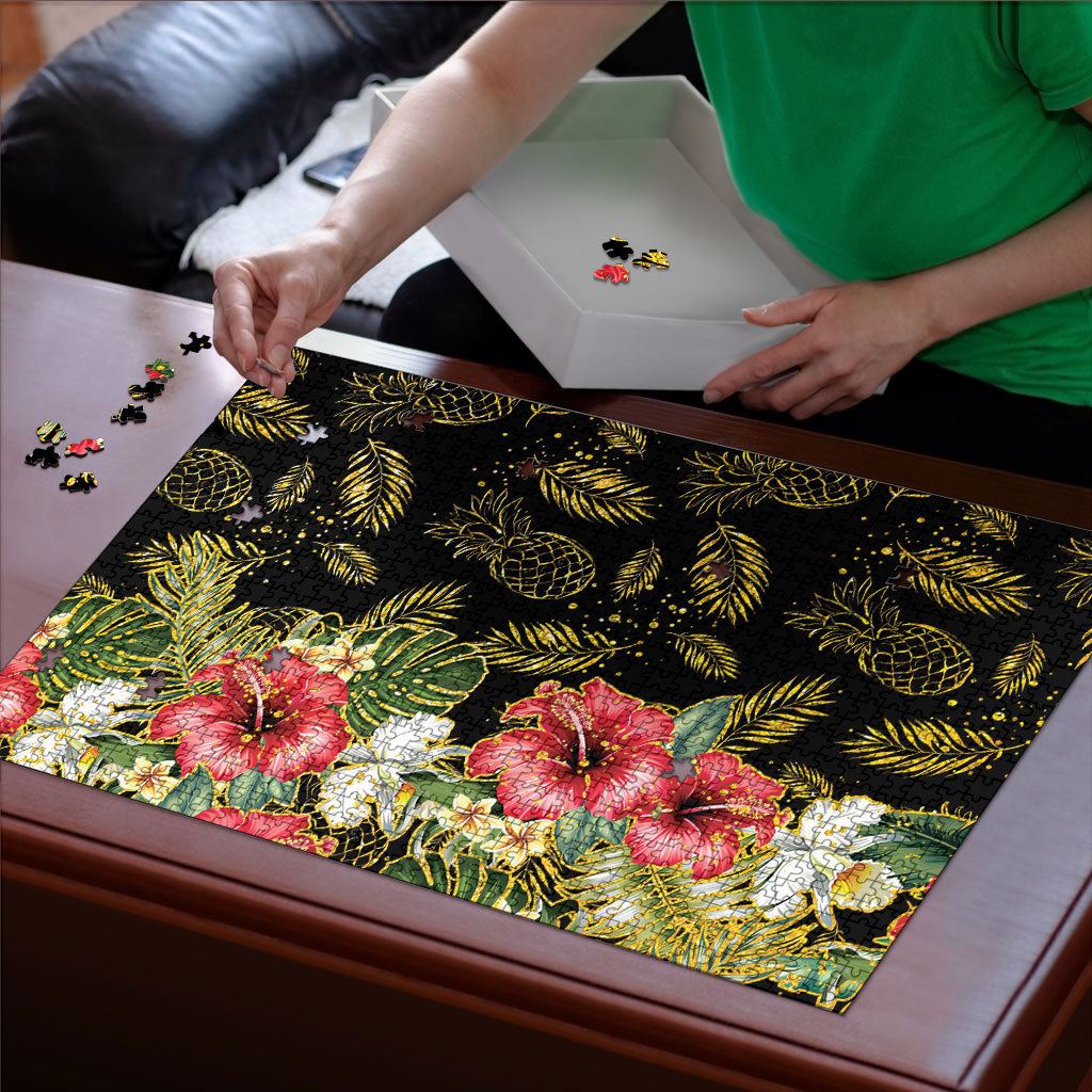 Hawaii Discoverers Day Puzzle Tropical Hibiscus Glitter Black