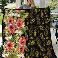 Hawaii Discoverers Day Quilt Tropical Hibiscus Glitter Black