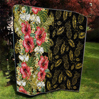 Hawaii Discoverers Day Quilt Tropical Hibiscus Glitter Black