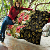 Hawaii Discoverers Day Quilt Tropical Hibiscus Glitter Black