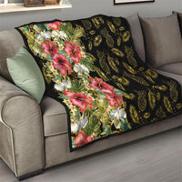 Hawaii Discoverers Day Quilt Tropical Hibiscus Glitter Black