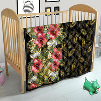 Hawaii Discoverers Day Quilt Tropical Hibiscus Glitter Black