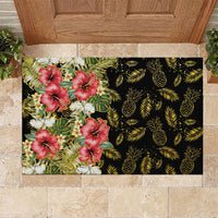 Hawaii Discoverers Day Rubber Doormat Tropical Hibiscus Glitter Black LT05 Black - Polynesian Pride
