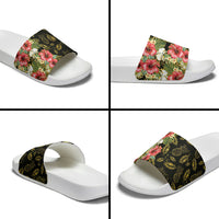 Hawaii Discoverers Day Slide Sandals Tropical Hibiscus Glitter Black LT05 - Polynesian Pride