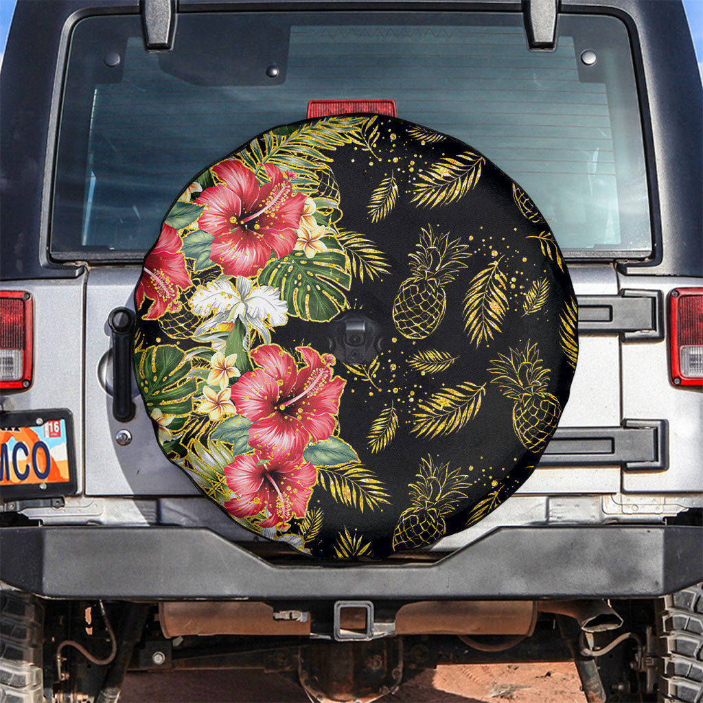 Hawaii Discoverers Day Spare Tire Cover Tropical Hibiscus Glitter Black LT05 Black - Polynesian Pride
