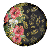 Hawaii Discoverers Day Spare Tire Cover Tropical Hibiscus Glitter Black LT05 - Polynesian Pride
