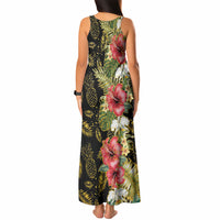 Hawaii Discoverers Day Tank Maxi Dress Tropical Hibiscus Glitter Black LT05 - Polynesian Pride