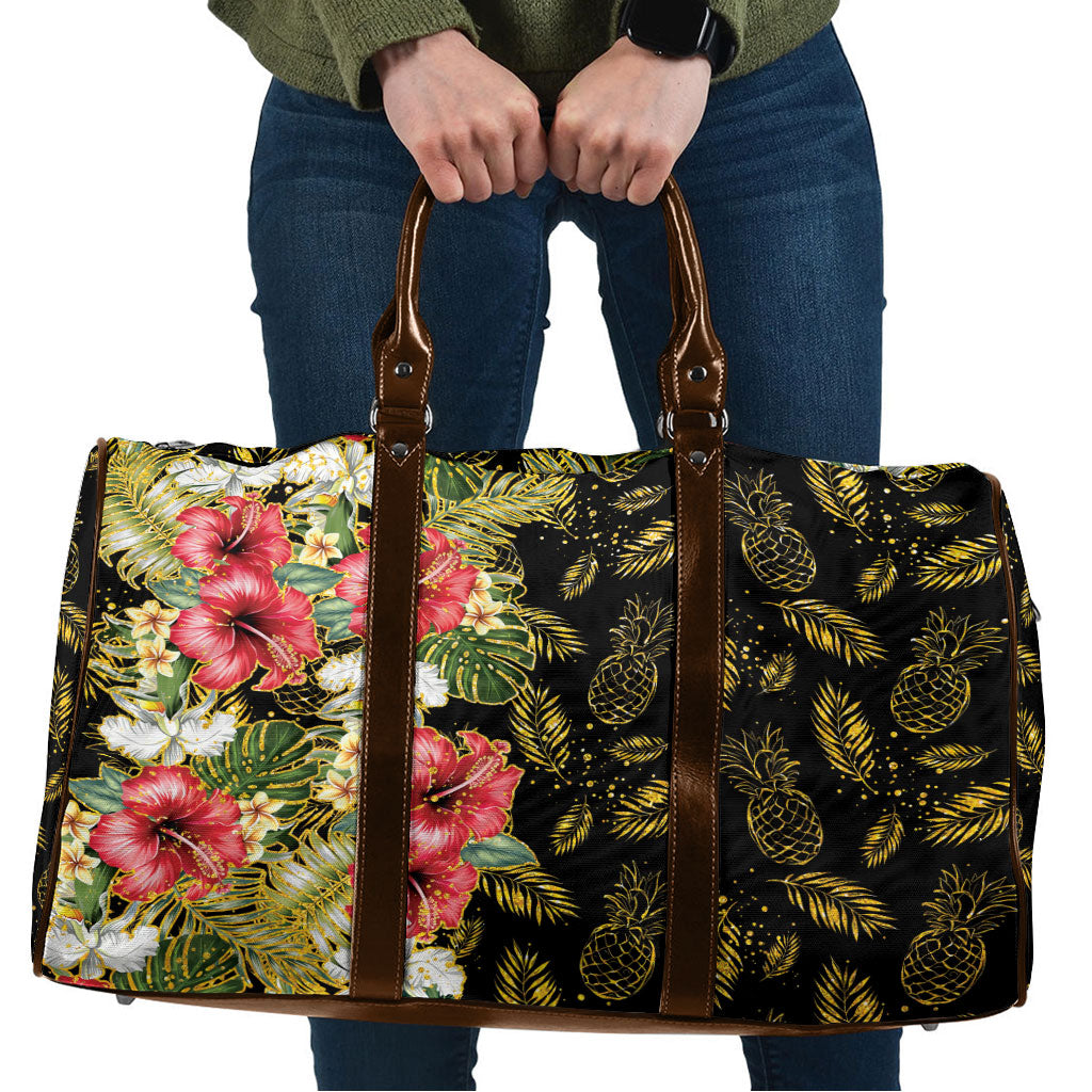 Hawaii Discoverers Day Travel Bag Tropical Hibiscus Glitter Black LT05 Black - Polynesian Pride