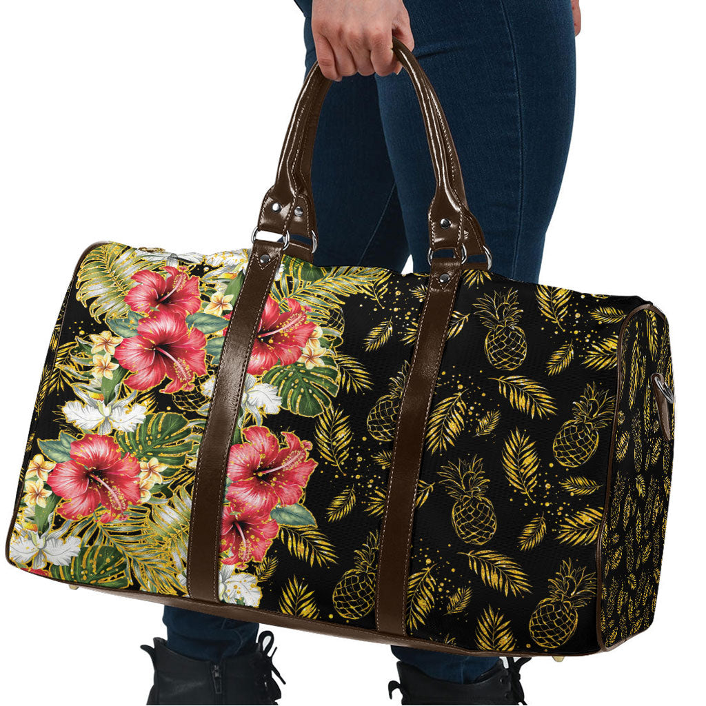 Hawaii Discoverers Day Travel Bag Tropical Hibiscus Glitter Black LT05 - Polynesian Pride