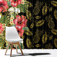 Hawaii Discoverers Day Window Curtain Tropical Hibiscus Glitter Black LT05 - Polynesian Pride