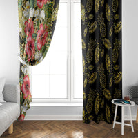Hawaii Discoverers Day Window Curtain Tropical Hibiscus Glitter Black LT05 - Polynesian Pride