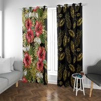 Hawaii Discoverers Day Window Curtain Tropical Hibiscus Glitter Black LT05 With Grommets Black - Polynesian Pride