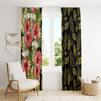 Hawaii Discoverers Day Window Curtain Tropical Hibiscus Glitter Black LT05 - Polynesian Pride