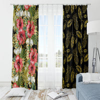 Hawaii Discoverers Day Window Curtain Tropical Hibiscus Glitter Black LT05 - Polynesian Pride
