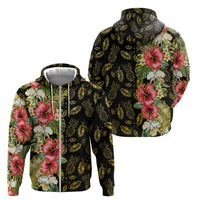Hawaii Discoverers Day Zip Hoodie Tropical Hibiscus Glitter Black LT05 - Polynesian Pride