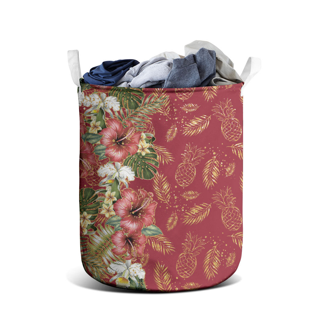 Hawaii Discoverers Day Laundry Basket Tropical Hibiscus Glitter Crimson LT05 - Polynesian Pride