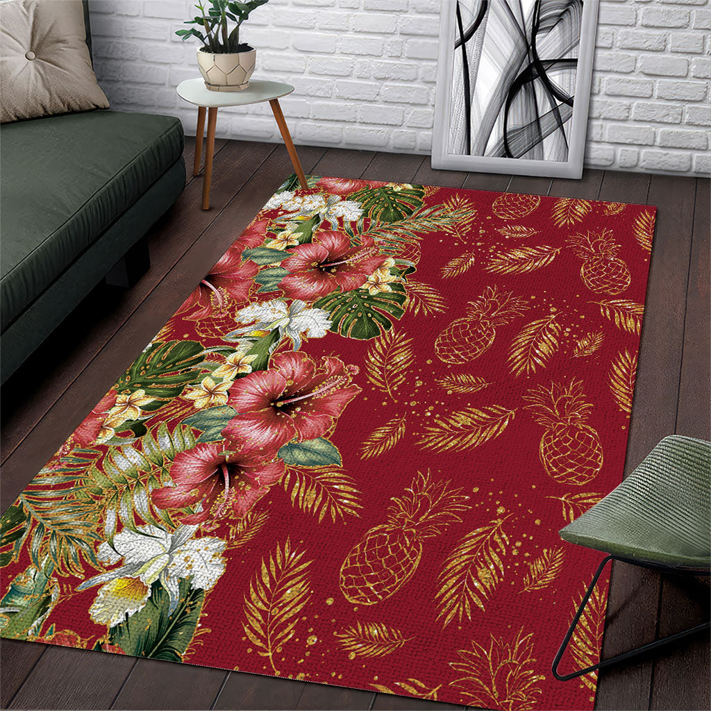 Hawaii Discoverers Day Area Rug Tropical Hibiscus Glitter Crimson LT05 Crimson - Polynesian Pride