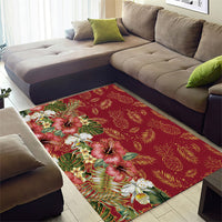 Hawaii Discoverers Day Area Rug Tropical Hibiscus Glitter Crimson LT05 - Polynesian Pride