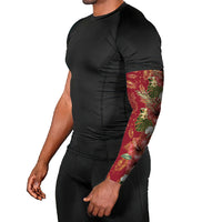 Hawaii Discoverers Day Arm Sleeves Tropical Hibiscus Glitter Crimson