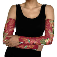 Hawaii Discoverers Day Arm Sleeves Tropical Hibiscus Glitter Crimson