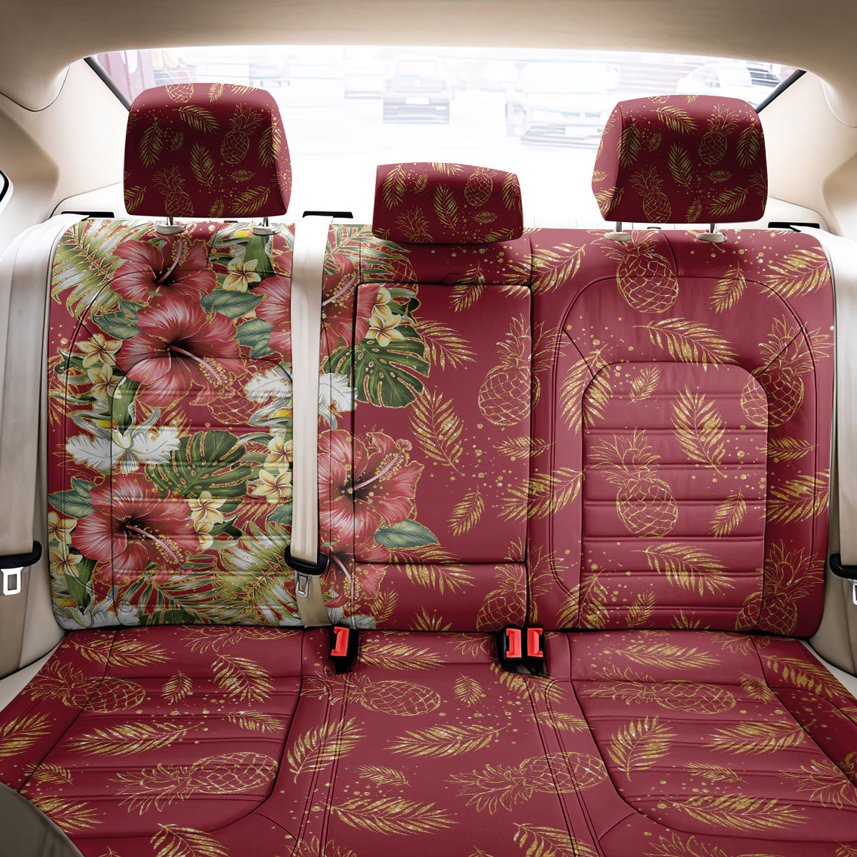 Hawaii Discoverers Day Back Car Seat Cover Tropical Hibiscus Glitter Crimson LT05 - Polynesian Pride