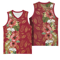 Hawaii Discoverers Day Basketball Jersey Tropical Hibiscus Glitter Crimson LT05 - Polynesian Pride