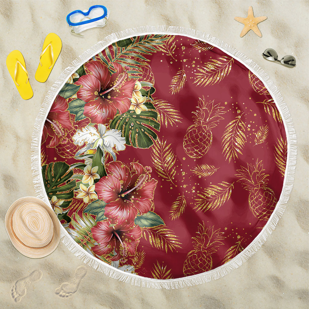 Hawaii Discoverers Day Beach Blanket Tropical Hibiscus Glitter Crimson