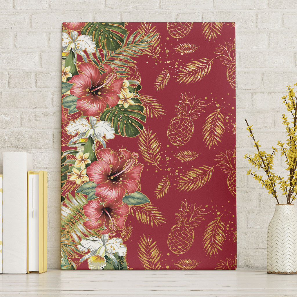 Hawaii Discoverers Day Canvas Wall Art Tropical Hibiscus Glitter Crimson LT05 Without Frame Crimson - Polynesian Pride