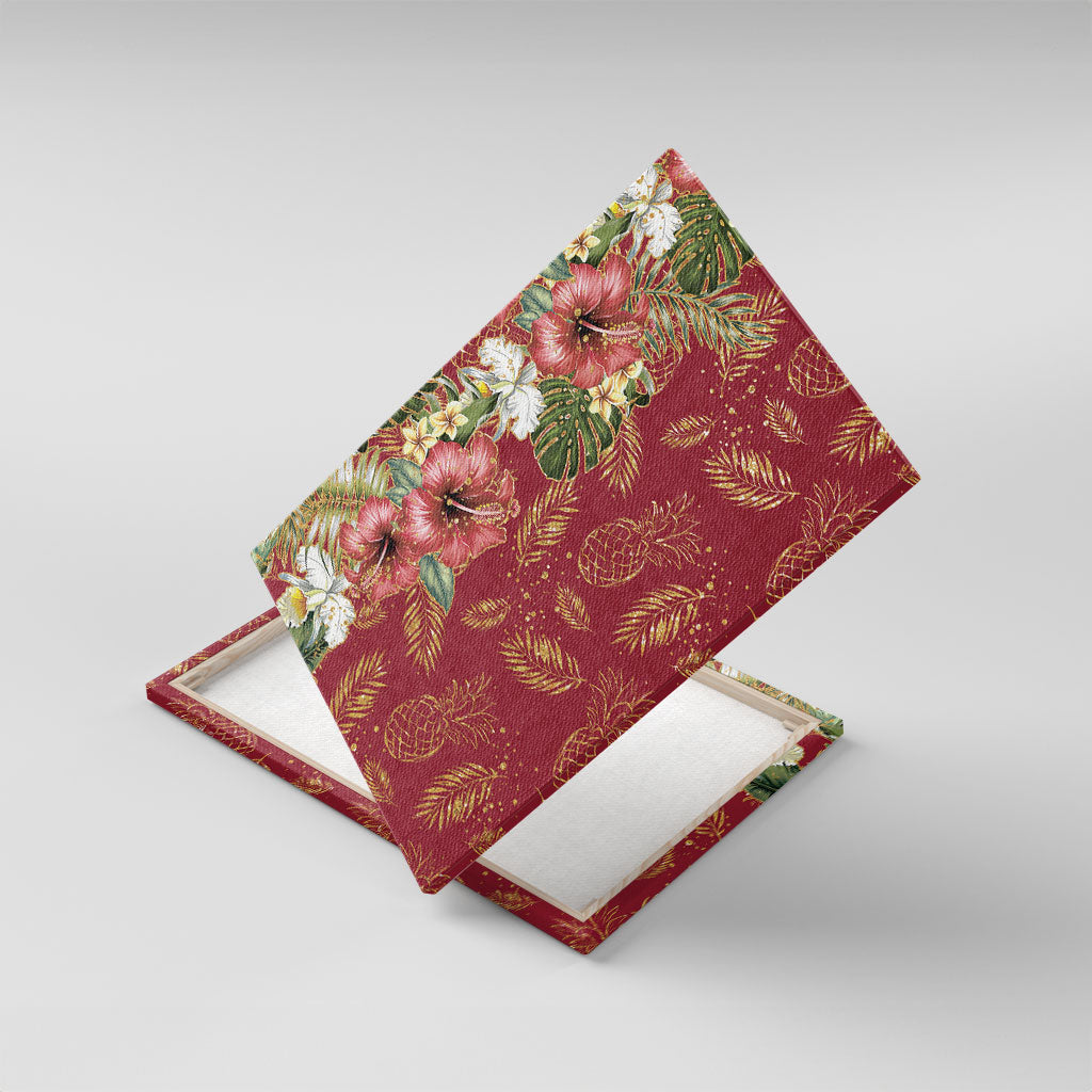 Hawaii Discoverers Day Canvas Wall Art Tropical Hibiscus Glitter Crimson LT05 With Frame Crimson - Polynesian Pride