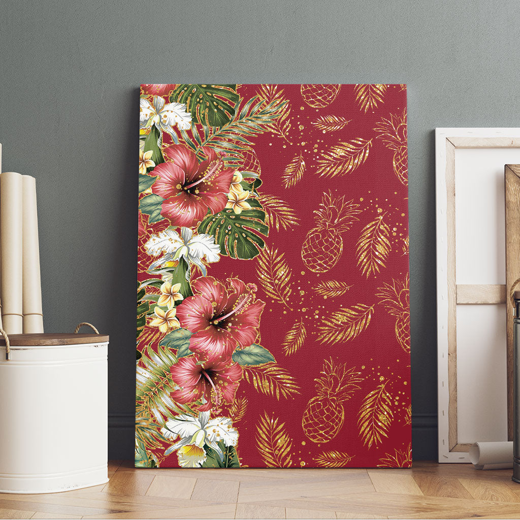 Hawaii Discoverers Day Canvas Wall Art Tropical Hibiscus Glitter Crimson LT05 - Polynesian Pride