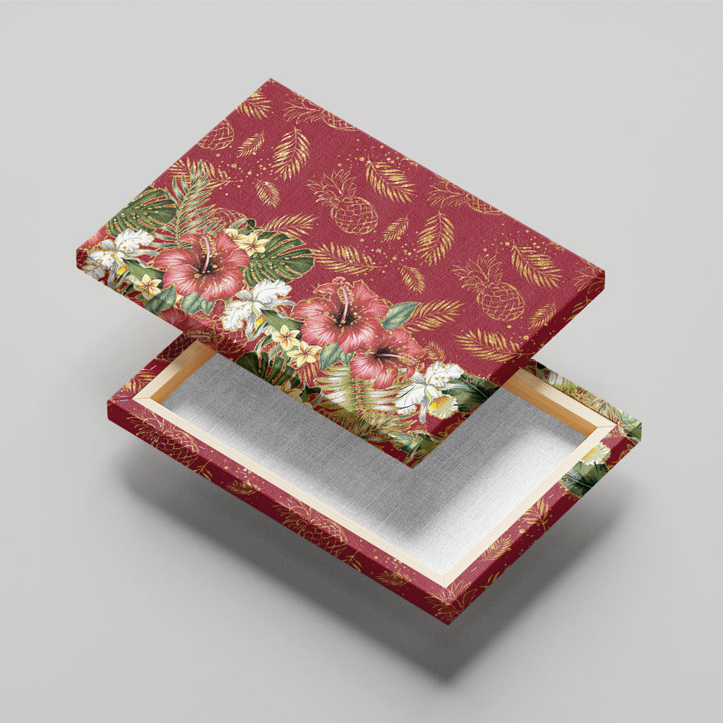 Hawaii Discoverers Day Canvas Wall Art Tropical Hibiscus Glitter Crimson LT05 - Polynesian Pride