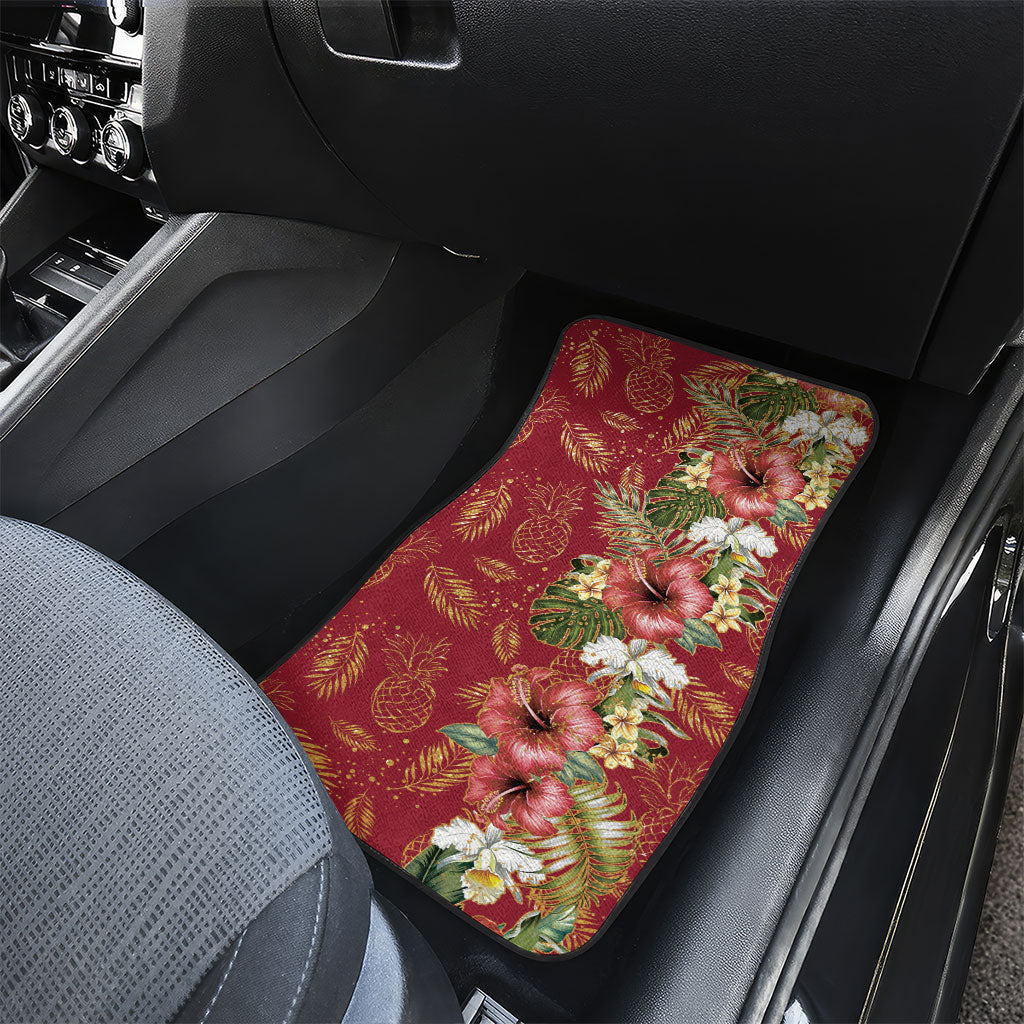 Hawaii Discoverers Day Car Mats Tropical Hibiscus Glitter Crimson LT05 - Polynesian Pride