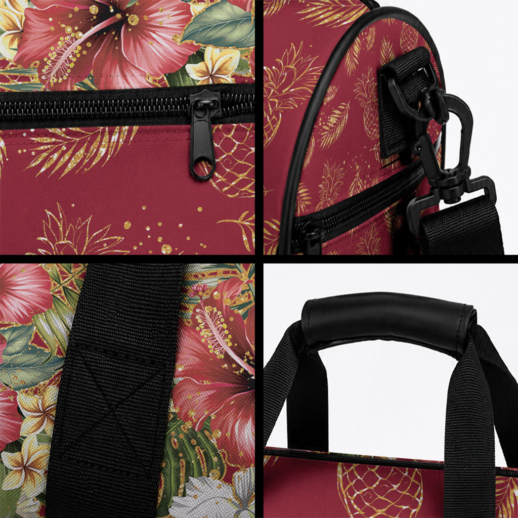 Hawaii Discoverers Day Duffle Bag Tropical Hibiscus Glitter Crimson LT05 - Polynesian Pride