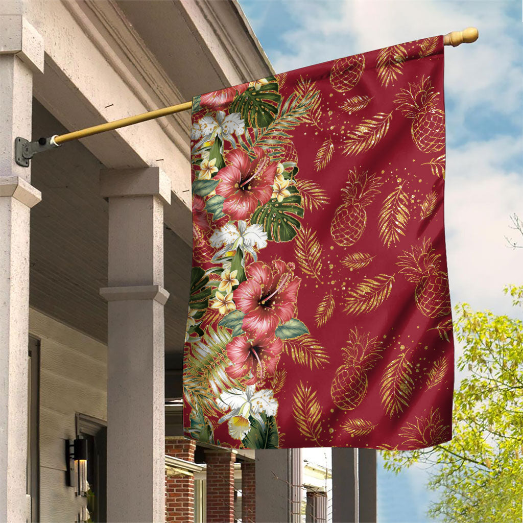 Hawaii Discoverers Day Garden Flag Tropical Hibiscus Glitter Crimson LT05 House Flag Crimson - Polynesian Pride