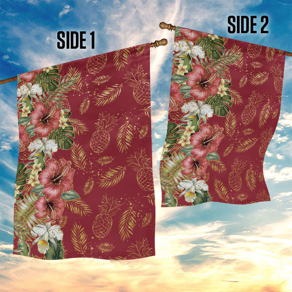 Hawaii Discoverers Day Garden Flag Tropical Hibiscus Glitter Crimson LT05 - Polynesian Pride