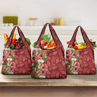 Hawaii Discoverers Day Grocery Bag Tropical Hibiscus Glitter Crimson LT05 3-pack One Size Crimson - Polynesian Pride