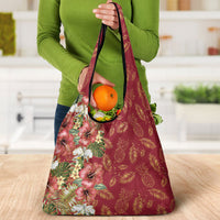 Hawaii Discoverers Day Grocery Bag Tropical Hibiscus Glitter Crimson LT05 - Polynesian Pride