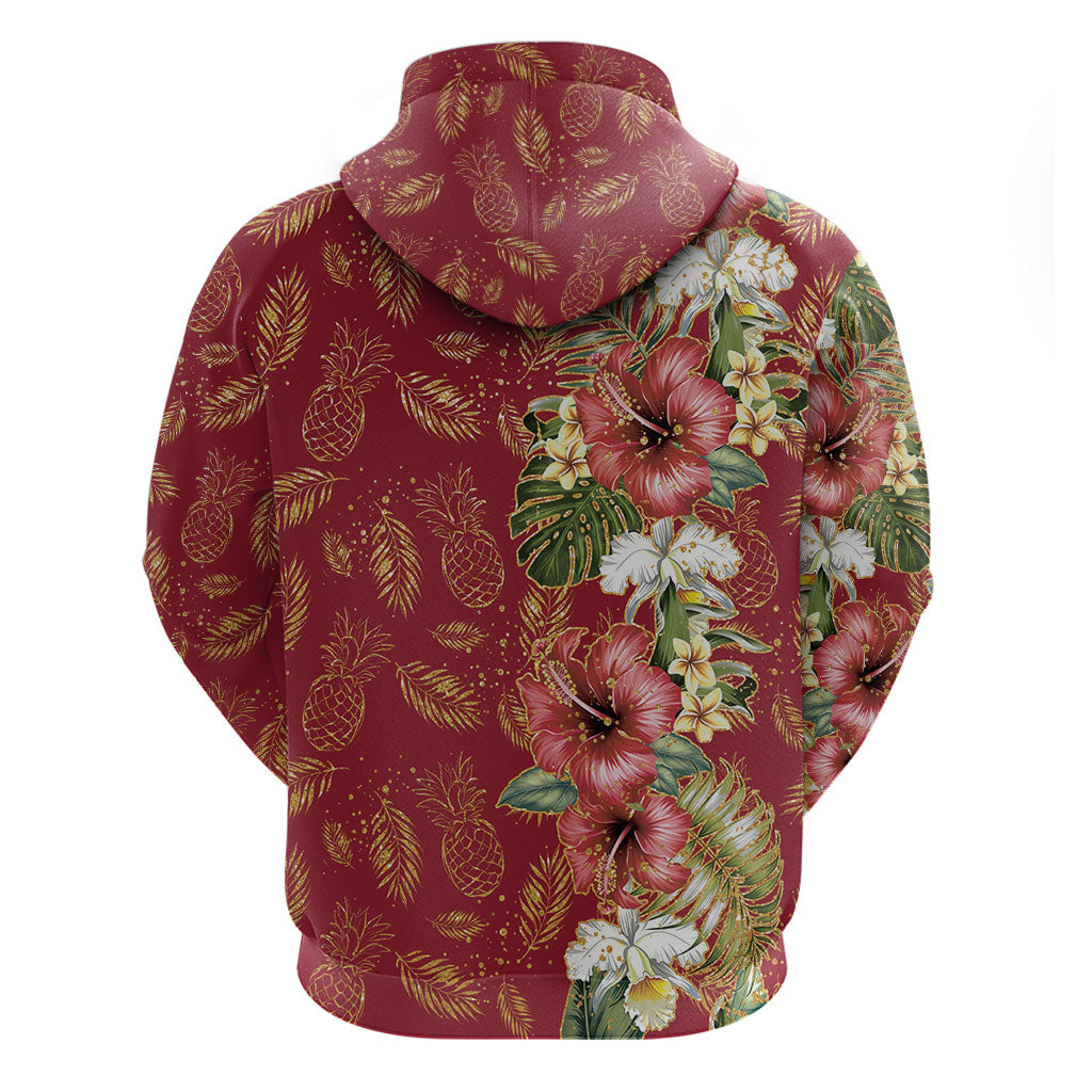 Hawaii Discoverers Day Hoodie Tropical Hibiscus Glitter Crimson LT05 - Polynesian Pride