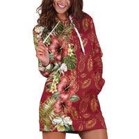 Hawaii Discoverers Day Hoodie Dress Tropical Hibiscus Glitter Crimson LT05 Crimson - Polynesian Pride