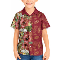 Hawaii Discoverers Day Kid Hawaiian Shirt Tropical Hibiscus Glitter Crimson