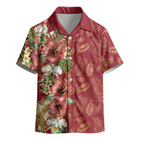 Hawaii Discoverers Day Kid Hawaiian Shirt Tropical Hibiscus Glitter Crimson